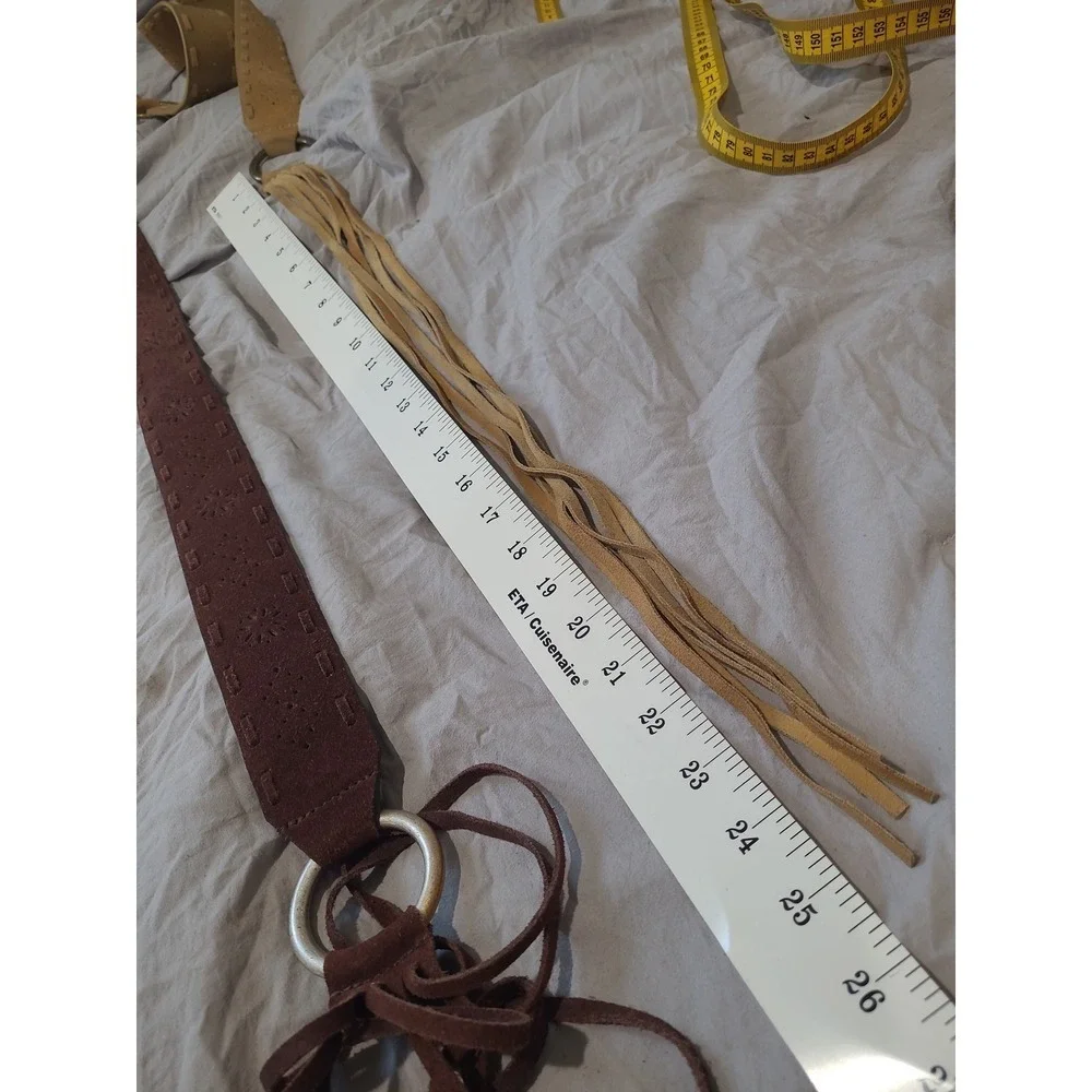 Boho Belt Lot of 2 women SZ M/L Festival Western fringe ties metal leather‎